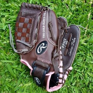 Rawlings Brown and Pink Youth Leather Baseball Glove